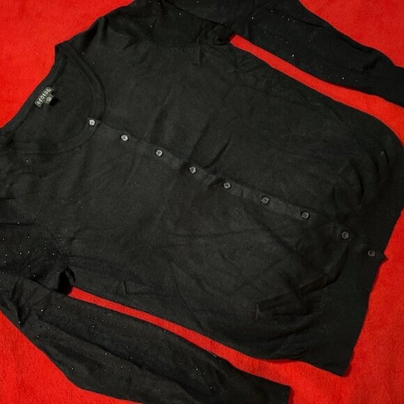 George Black Button-Up Cardigan Sweater Women’s Size L (12-14) Glitter Sleeves L - Picture 2 of 8